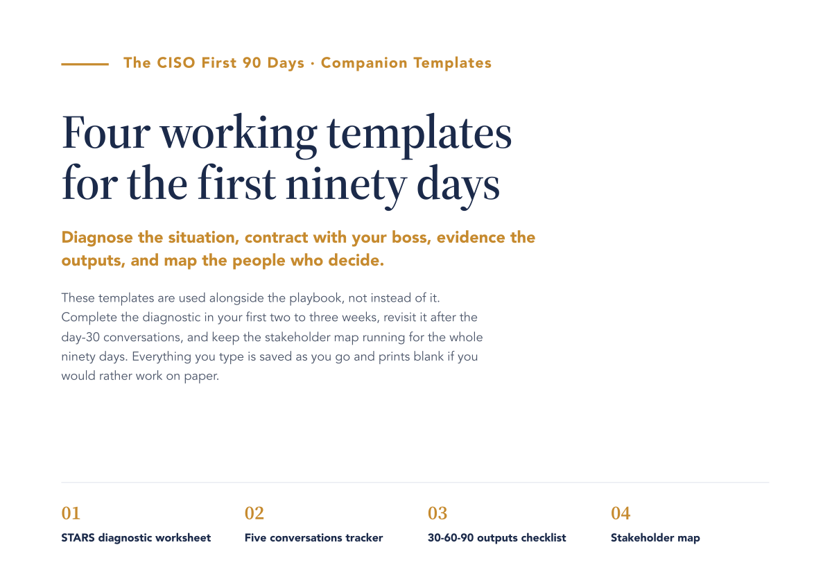 CISO First 90 Days Playbook Templates cover
